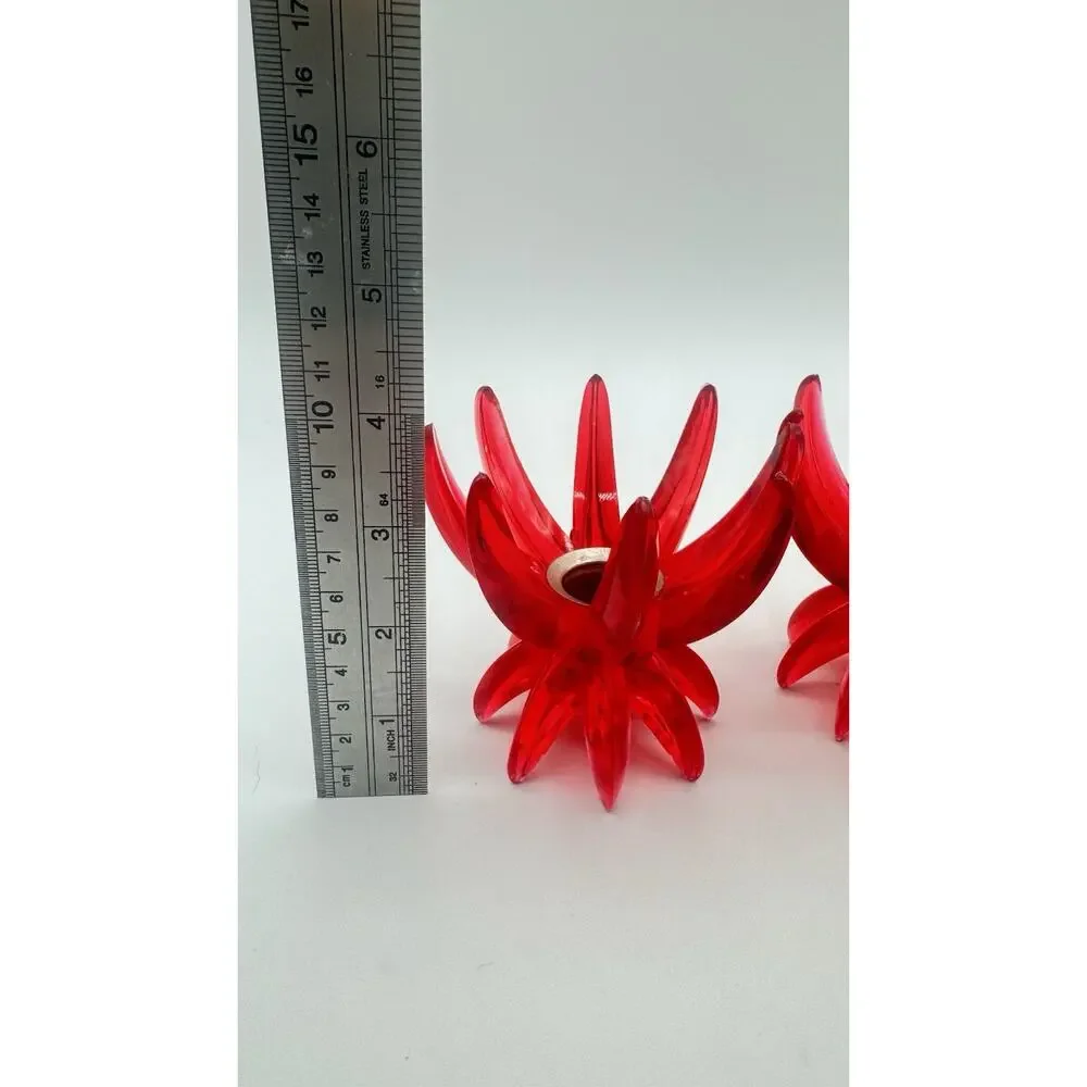 Vintage Friedel Ges Gesch Acrylic Lucite Red Atomic Candlesticks West Germany